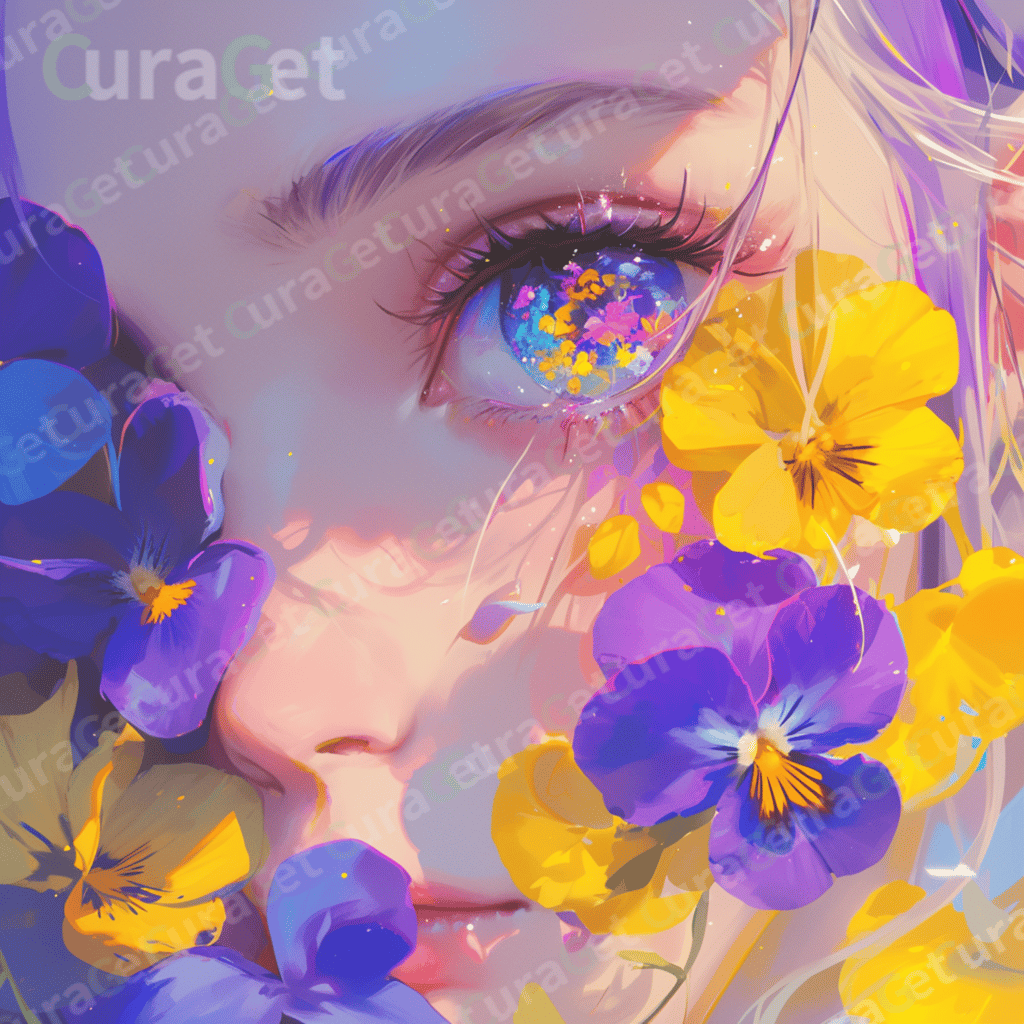 눈동자 꽃 노랑 보라 일러스트