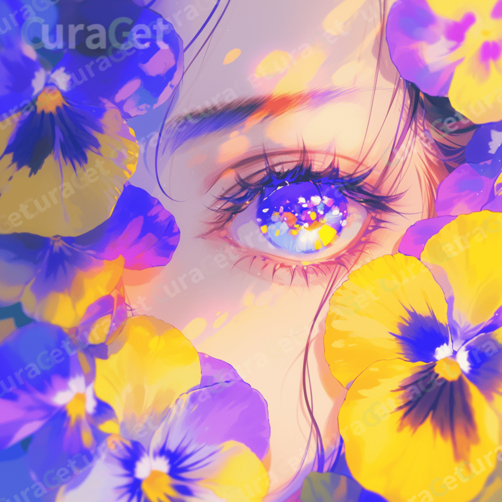 눈동자 꽃 노랑 보라 일러스트